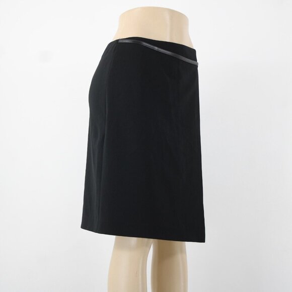 'S MaxMara Sz 6 Black Leather Trim Faux Wrap Triacetate Lined Polyester Skirt - Picture 16 of 16